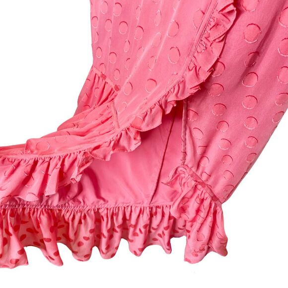 Saloni Jacquard Polka Dot Rose Ruffle Midi Dress Watermelon Pink Size 0 Silk New - Picture 9 of 12